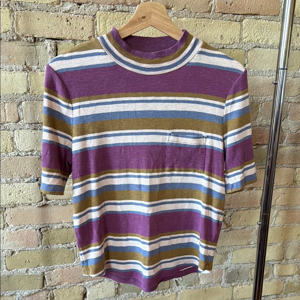 Madewell mock neck striped shirt